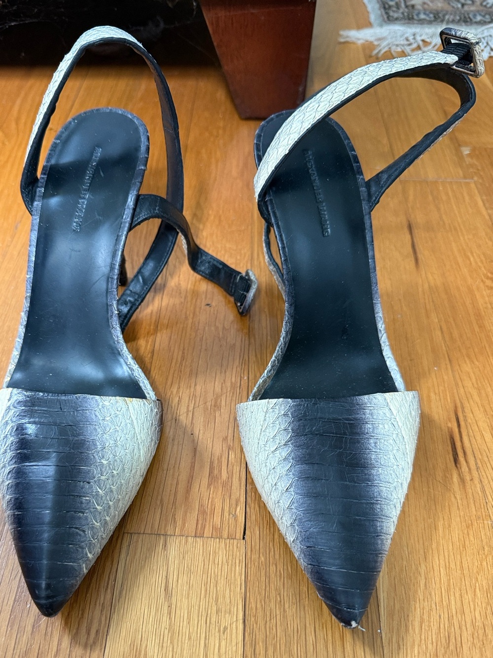 Alexander Wang Womens Black and White Snake Embossed Slingback Heels